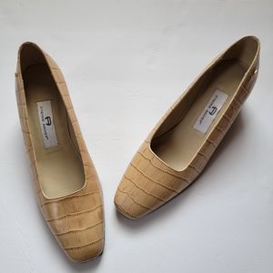 Vintage Etienne Aigner leather square Toe Block Heel Flats 8.5 M Women's